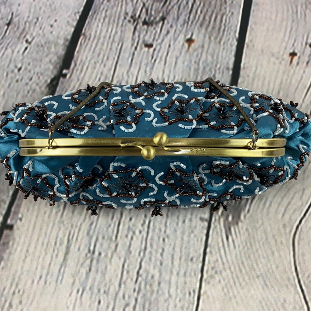 KATE LANDRY Beaded Blue/Brown/White/Gold Shoulder/Crossbody/Clutch Bag - Picture 10 of 17